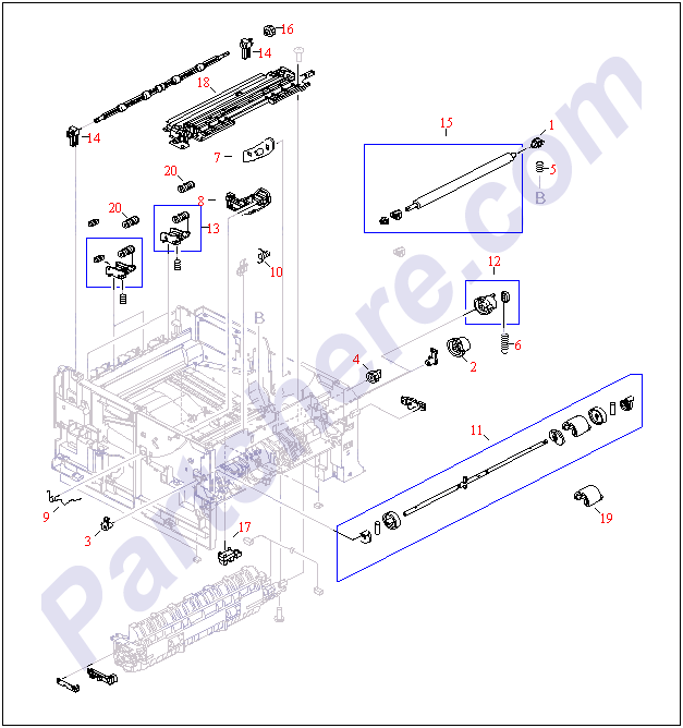 HP parts picture diagram for RB2-2830-020CN, RB2-2831-020CN, RB2-2849-000CN, RB2-2850-000CN, RB2-2900-000CN, RB2-2926-020CN, RB2-3040-000CN, RB2-3043-000CN, RS6-0441-000CN, RS6-0445-000CN, RS6-2022-000CN, RS6-2025-000CN, RG5-5556-000CN, RG5-5581-000CN, RG5-4128-000CN, RG5-4156-000CN, RB2-2849-000CN-R, RB2-2900-000CN-R, RB2-6400-000CN, RB2-6400-000CN-R, C7058-67905, RG5-4128-000CN-R, RG5-5581-000CN-R, RB2-2843-000CN, RC1-1009-000CN, RB2-2849-000CN-C, RB2-2900-000CN-C, RB2-6400-000CN-C, RG5-4128-000CN-C, RG5-5581-000CN-C